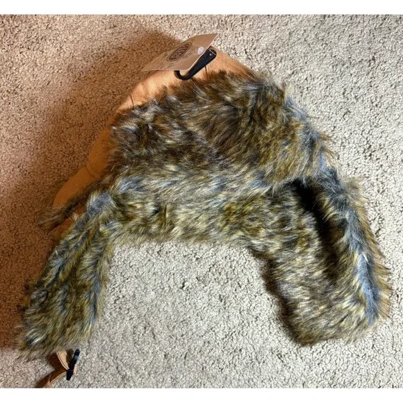 Clear Creek Trapper Aviator Hat Warm Faux Fur Brown Adjustable Chin Strap - Picture 3 of 6